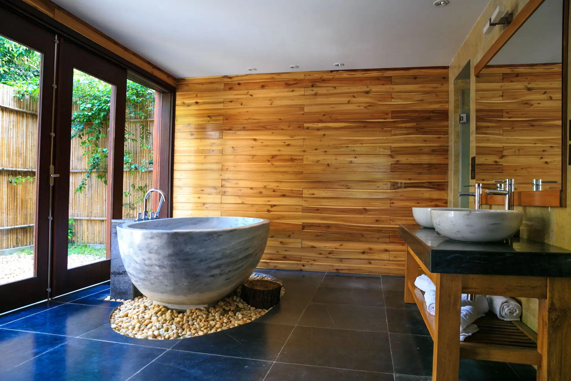 Marble Soaking Tub in Suite Bathroom