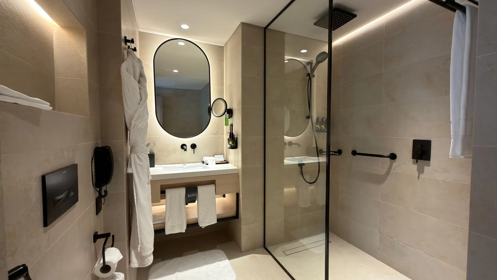 Modern Hotel Bathroom with Walk-in Shower